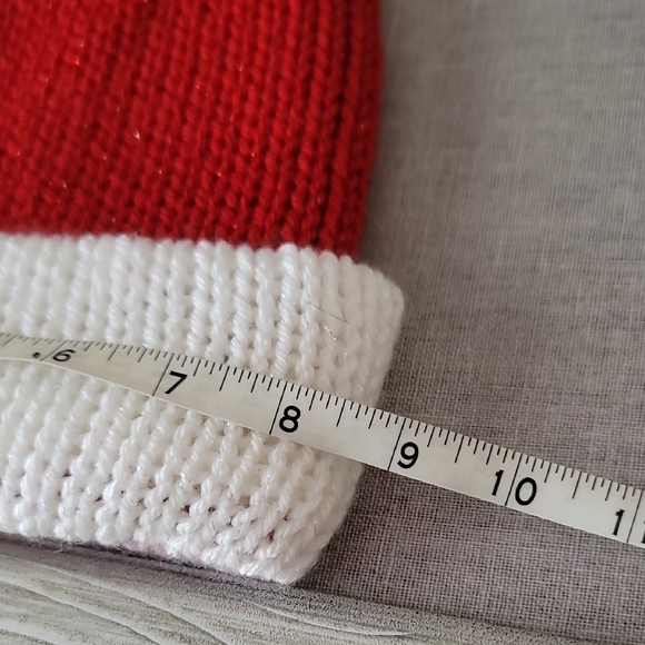Red and White Knit Beanie with Pom Pom - Picture 6 of 8